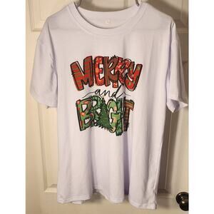 Merry and Bright Christmas Tree Graphic T-Shirt White Tee Women's 2XL